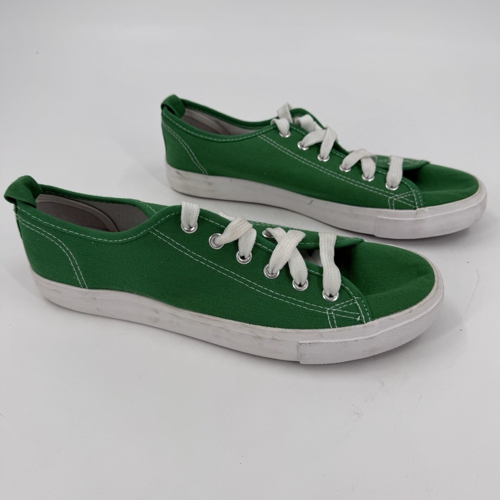 Womens Size 10 Green Canvas Sneakers Retro Preppy Tennis Shoes Lace Up Low Top